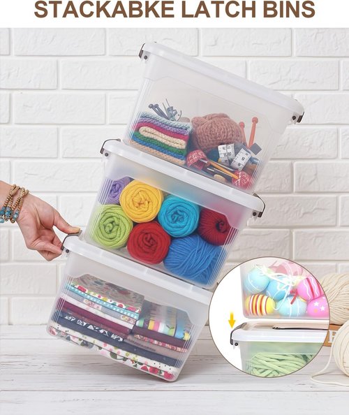 Citylife 6 QT Clear Plastic Storage Bins with Lids - Stackable Organizing Containers (4 Packs)