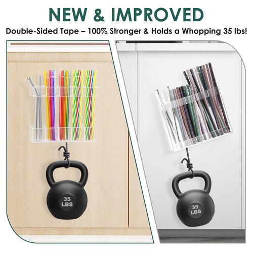 Straw Holder for Cabinet Door, 9.45”Large Acrylic Reusable Tumbler Straw Organizer Storage Dispenser with Double Sided Adhesive,Under Cabinet & Wall Mount Drinking Straw Storage, Easy to Install