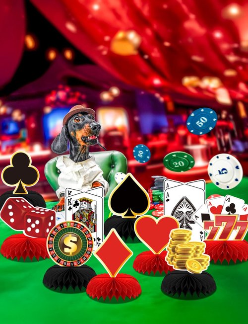 Adeyoo 12Pcs Casino Theme Party Decorations, Casino Centerpieces for Tables 3D Red Black Honeycomb Centerpieces Topper Poker for Las Vegas Themed Birthday Game Night Casino Poker Party Supplies