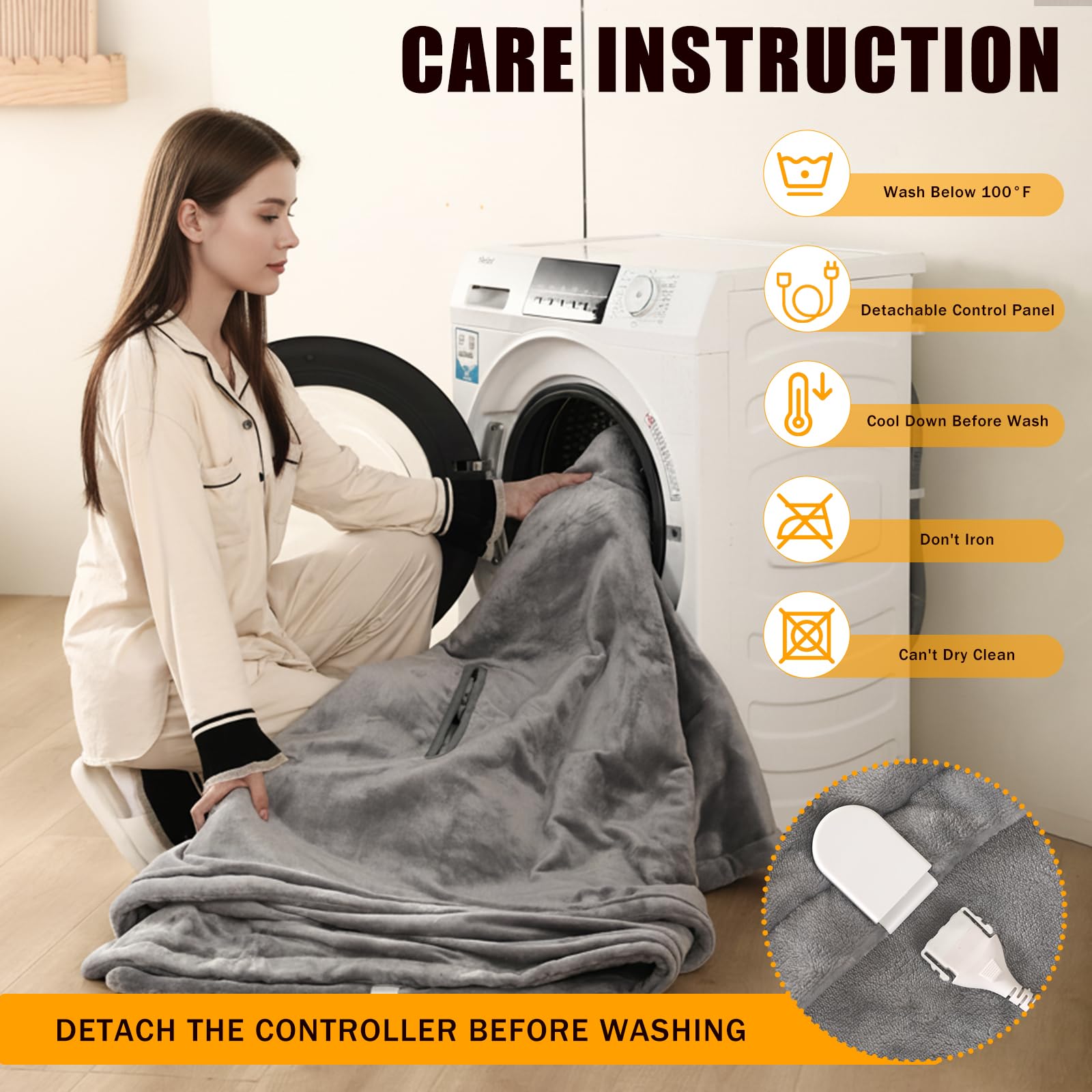 Yosamio Heated Blanket Electric Throw 60"x84", 8lbs Thick Flannel Heating Blanket, 6 Heat Levels & 9 Hours Auto Off, Machine Washable Overheated Protection Electric Quilt for Couch, Bed, Sofa (Gray)
