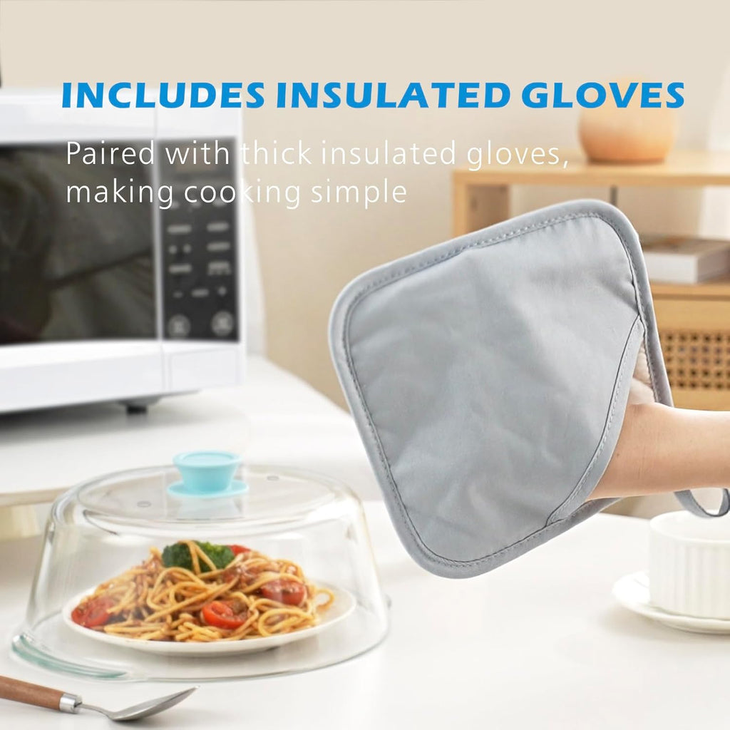 Skiennix Tall Glass Microwave Splatter Cover - 10-Inch Food Safe Lid with Vent Hole & Silicone Knob