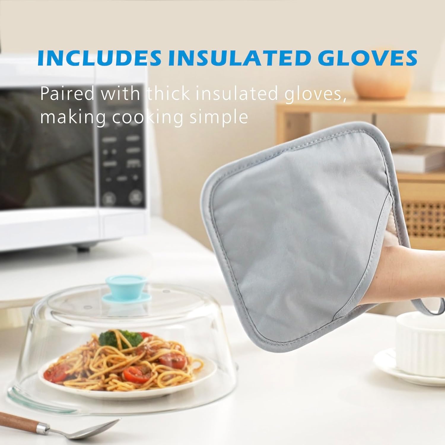 Skiennix Tall Glass Microwave Splatter Cover - 10-Inch Food Safe Lid with Vent Hole & Silicone Knob