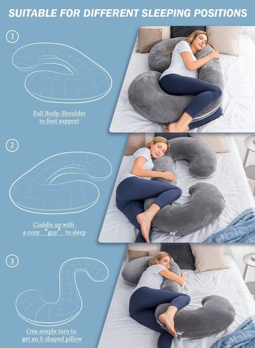 INSEN Pregnancy Pillow - C Shaped Maternity Pillow with Jersey Cotton Cover | Gray Color for Comfort