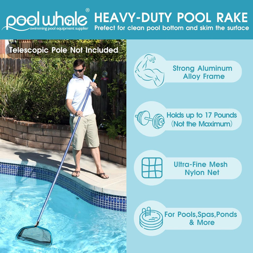POOLWHALE Pool Skimmer Net - Aluminum Frame with Ultra Fine Mesh for Efficient Leaf & Debris Removal