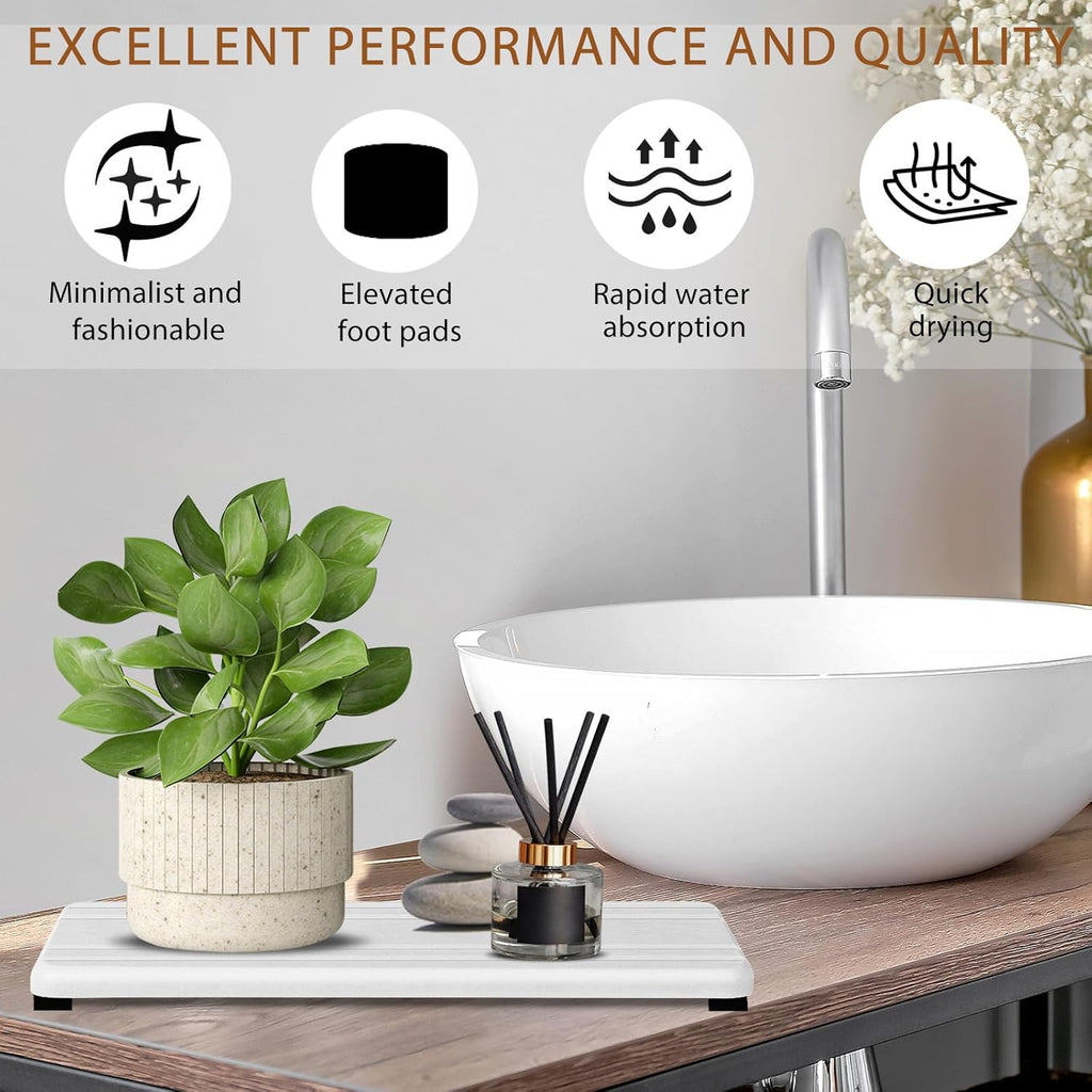Skiennix Water Absorbing Stone Tray - Quick Drying Diatomite Coasters for Bathroom & Kitchen Sink | 2PCS Set