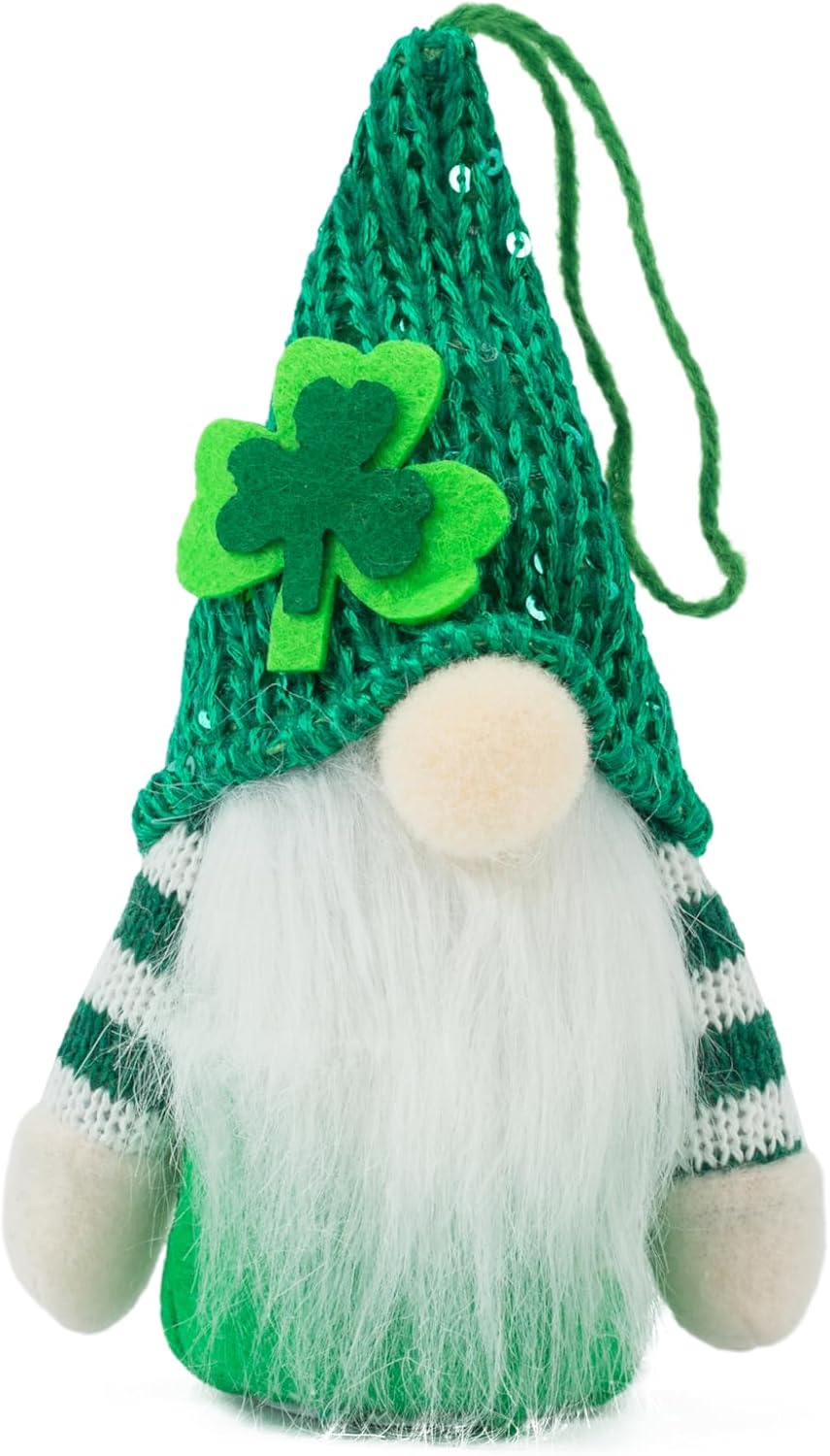 Skiennix St. Patrick's Day Gnomes - Plush Leprechaun Doll Decorations | 2-Pack Irish Green Shamrock Ornaments