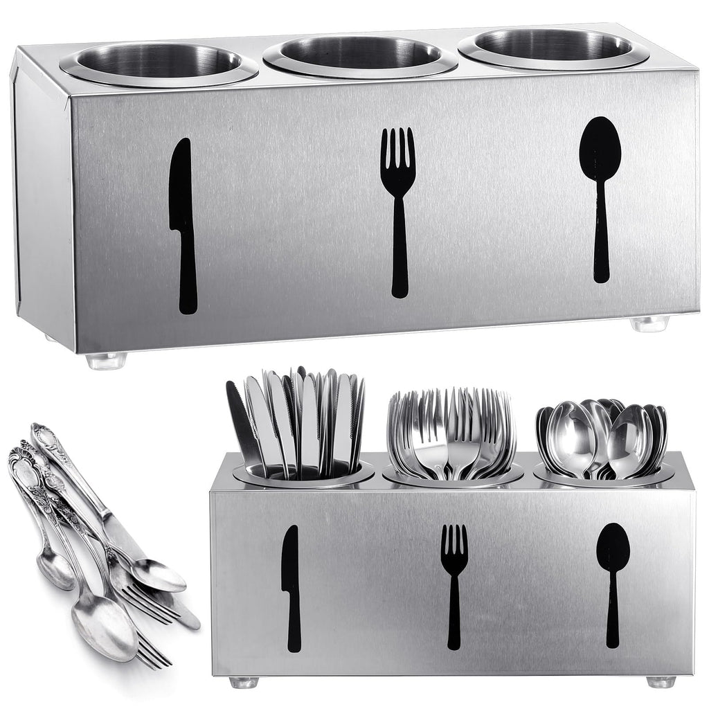 Otoolling Stainless Steel Cylinder Flatware Silverware Utensil Holder Organizer Spoon and Fork Storage Kitchen Tableware Storage for Cabinet Indoor Home Flatware Dining Room, 3 Perforated Cylinders