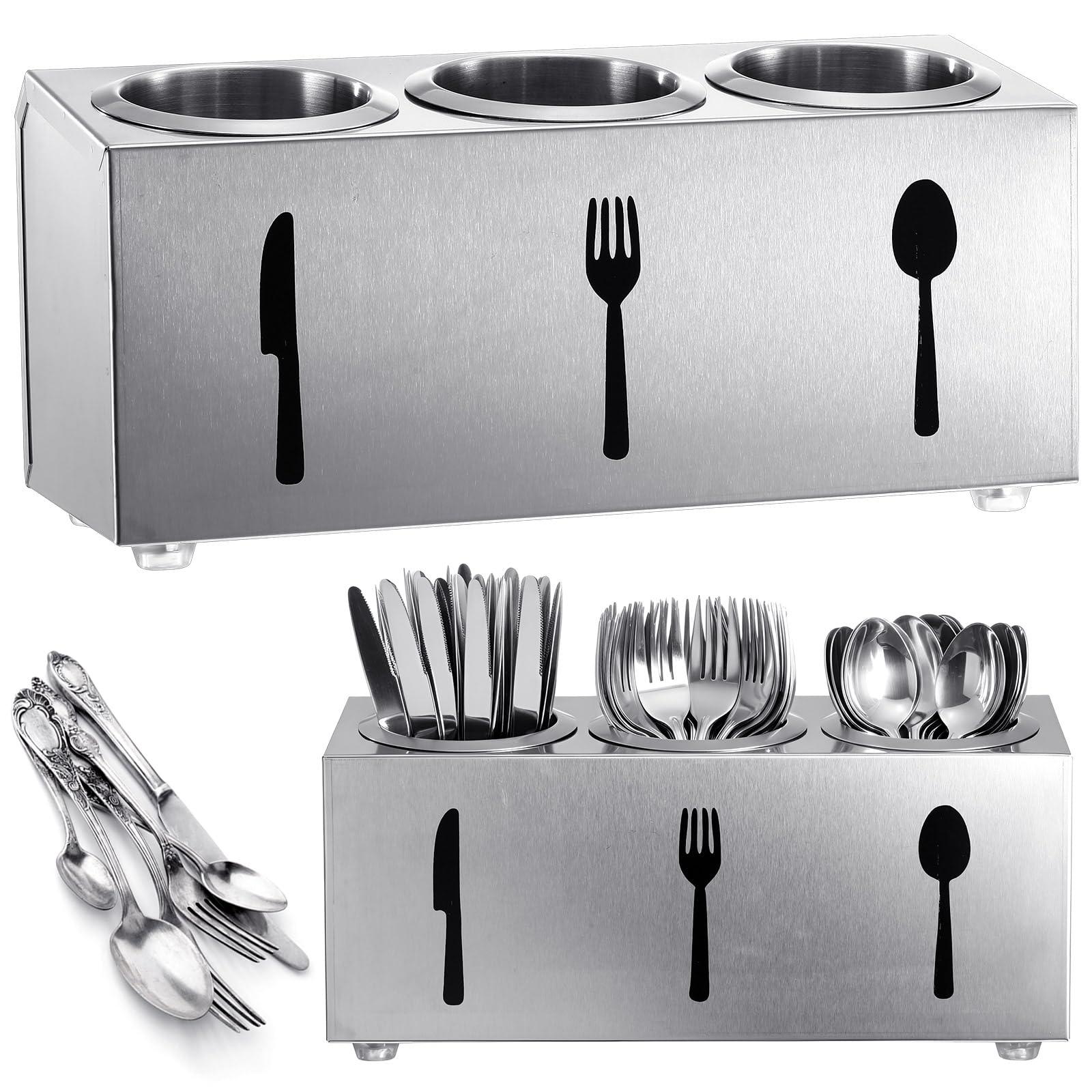 Otoolling Stainless Steel Cylinder Flatware Silverware Utensil Holder Organizer Spoon and Fork Storage Kitchen Tableware Storage for Cabinet Indoor Home Flatware Dining Room, 3 Perforated Cylinders