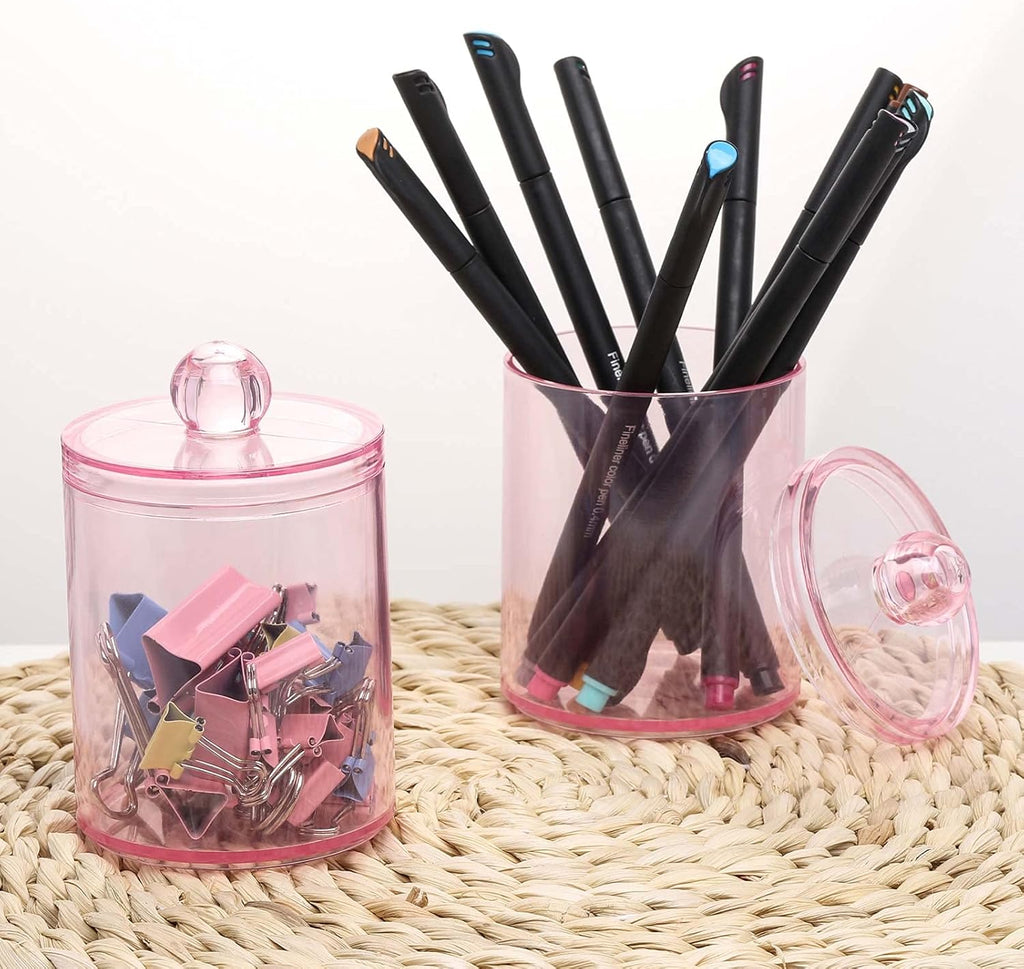 Tbestmax Apothecary Jar - 10 OZ Q-Tips Holder & Cotton Ball Organizer | Pink Bathroom Storage