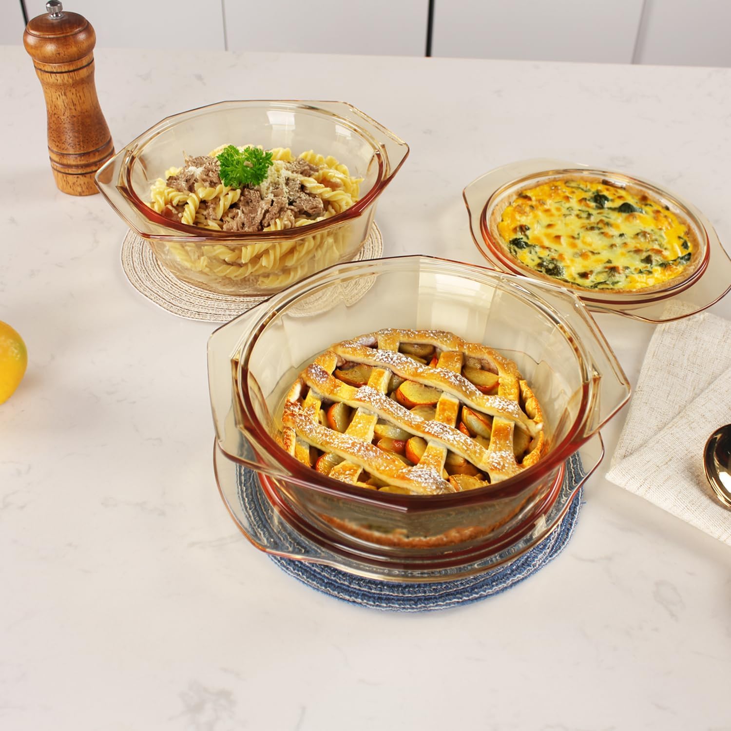 Skiennix Glass Casserole Dish - 27oz Round Baking Pan with Lid & Handles | Oven Safe Cookware