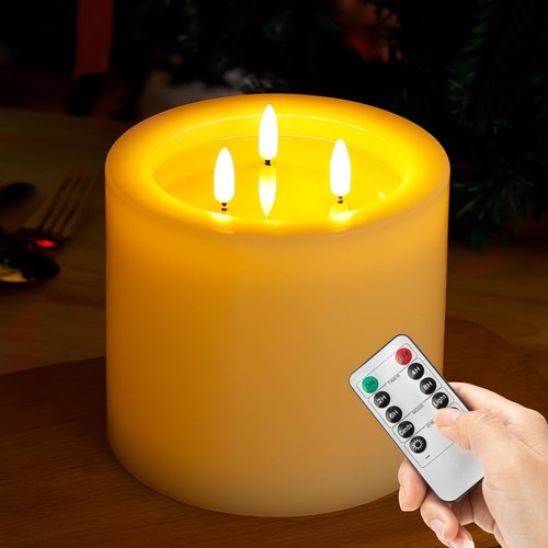 Flameless Candles | Extra Large 6"x6" Real Wax Battery Operated with Remote & Timer - Ivory