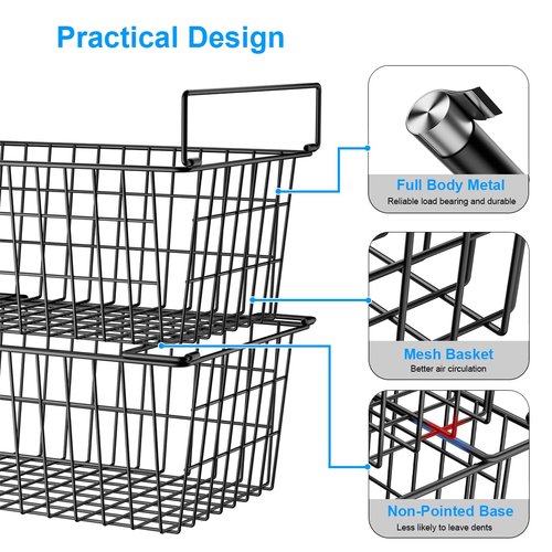 Homics Freezer Organizer Bins, Large Capacity Stackable Baskets for Deep Chest Freezer Easy Get and Sort Bottom Frozen Meats Food Storage Containers Pantry Storage and Organization, 4pcs