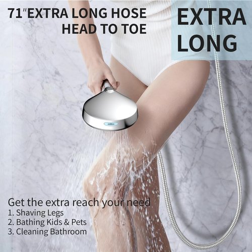 High Pressure Handheld Shower Head, 9 Spray Modes Showerhead with Power Wash, 71" Extra Long Hose, Adjustable Shower Bracket, Leakproof Design, Easy Install, Chrome Finish