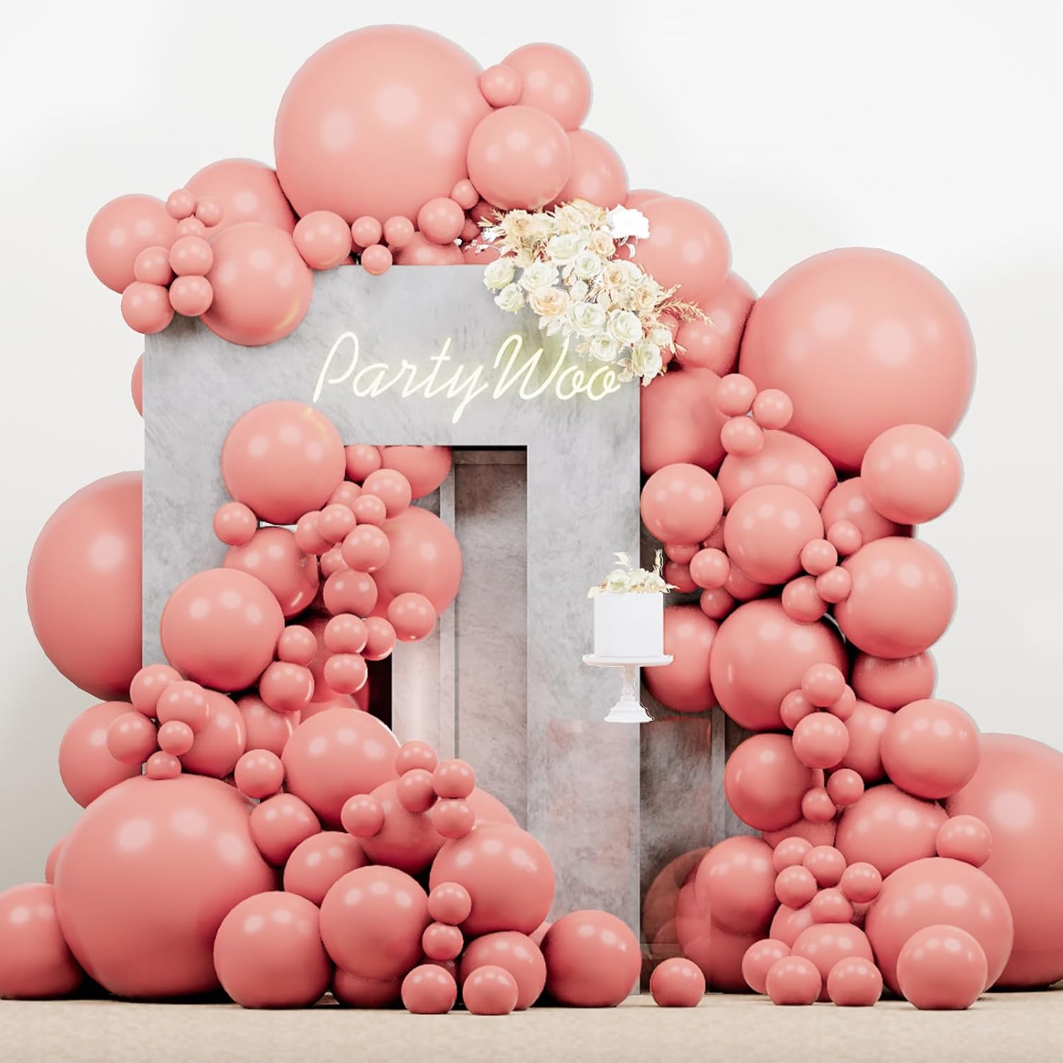 PartyWoo Dusty Pink Balloons - 140-Piece Blush Pink Balloon Arch Kit for Baby Showers & Birthdays | Various Sizes