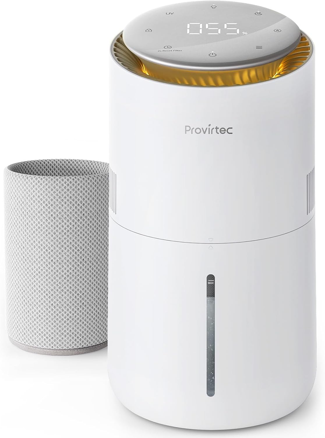 Provirtec MistFree Evaporative Humidifier - 3L Capacity, Auto Humidity Control, Night Light & Easy Clean Tank