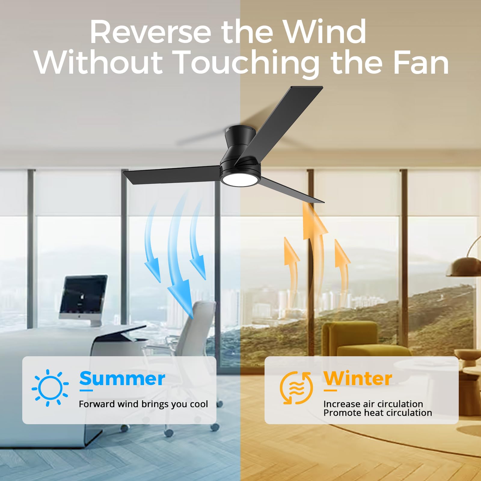 CSWF Ceiling Fans with Lights Remote Control - Flush Mount Dimmable 3000K-6500K LED 6 Speed with Quiet DC Motor for Bedroom, Living Room and Outdoor Patio