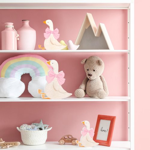Lineshading 3 Pcs Silly Goose Birthday Party Decoration Pink Bow Wooden Silly Goose Baby Shower Decor Funny Table Centerpiece Gift for Party Favor Desk Tiered Tray, 5.9/4.7/3.9 Inch