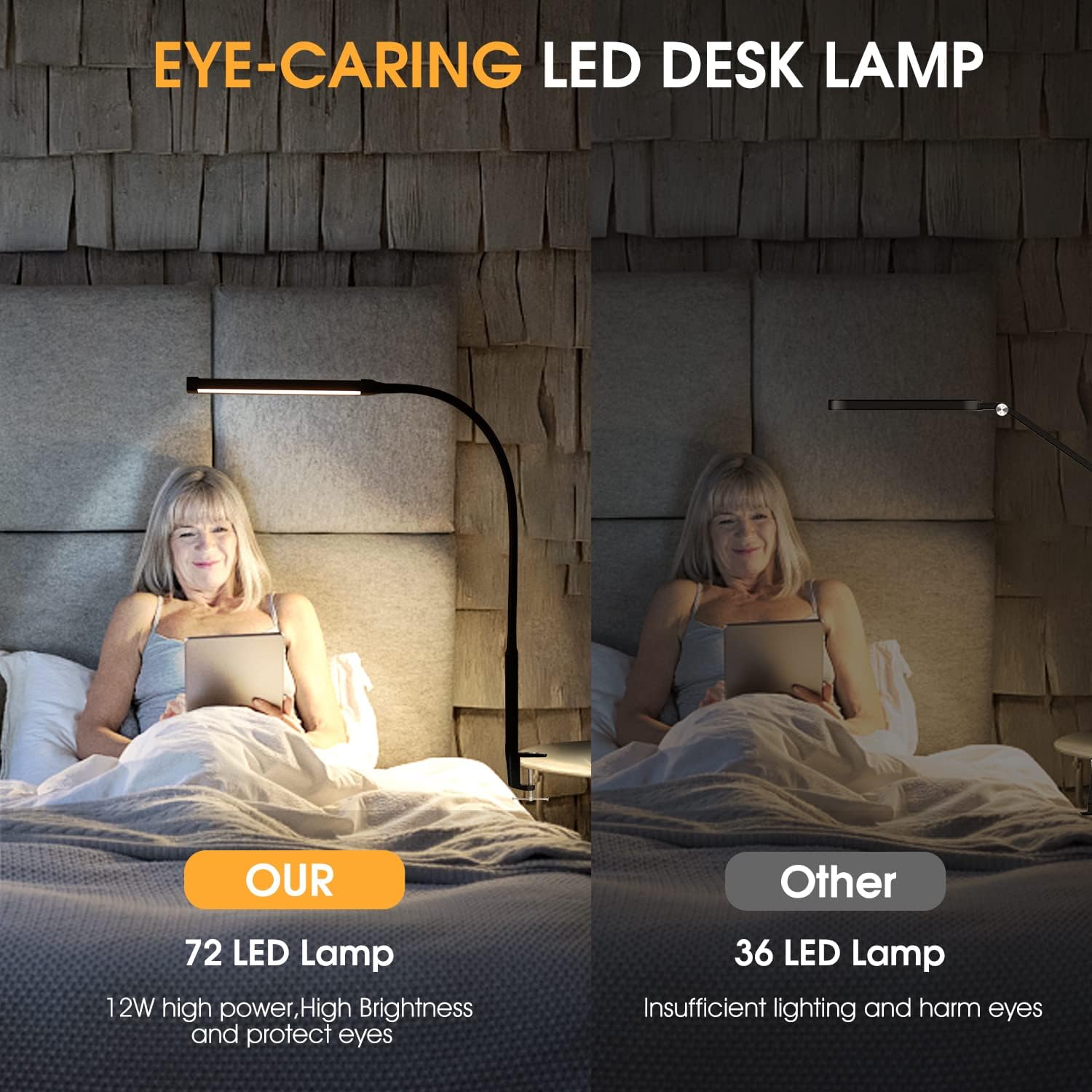 Voncerus LED Desk Lamp - Eye-Caring Clip-On Light with 3 Modes & 10 Brightness Levels | Flexible Goose-Neck, Black