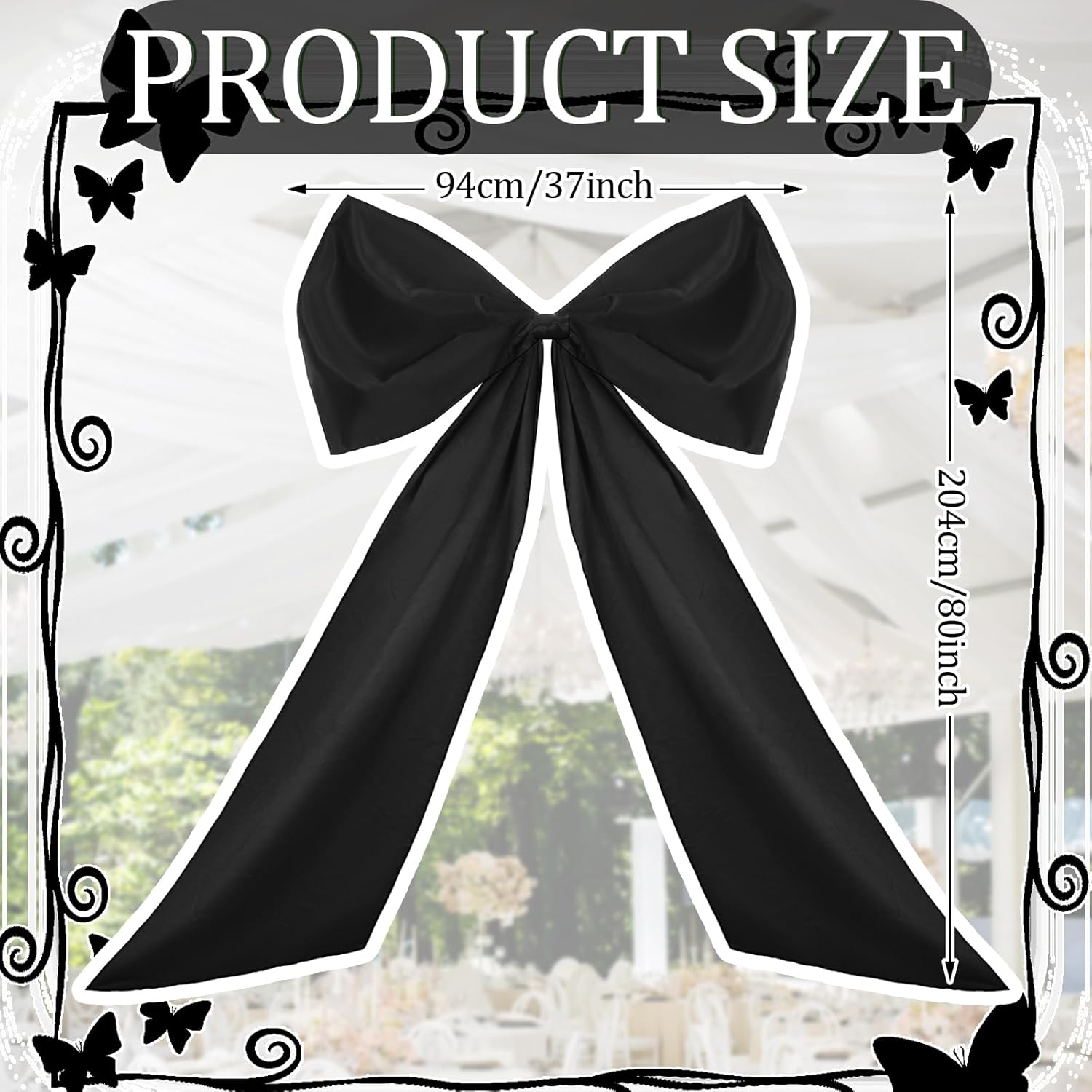 Wavwavw Giant Wall Bow Decorations - 39 x 72 Inch Ribbon Decor for Birthday, Baby Shower & Weddings | Black Polyester