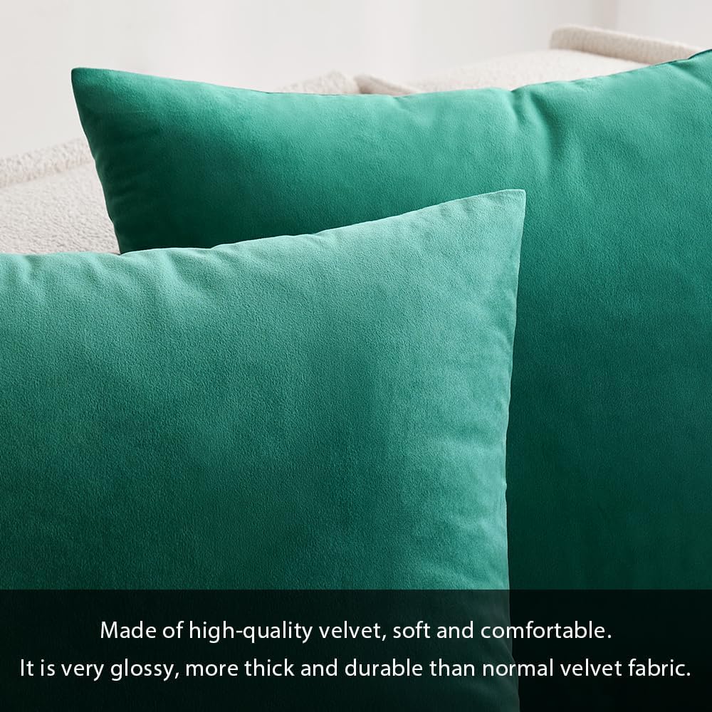 MIULEE Green Velvet Throw Pillow Covers - Soft Decorative Square Cushion Cases | 12x12 Inch Set for Couch & Bedroom