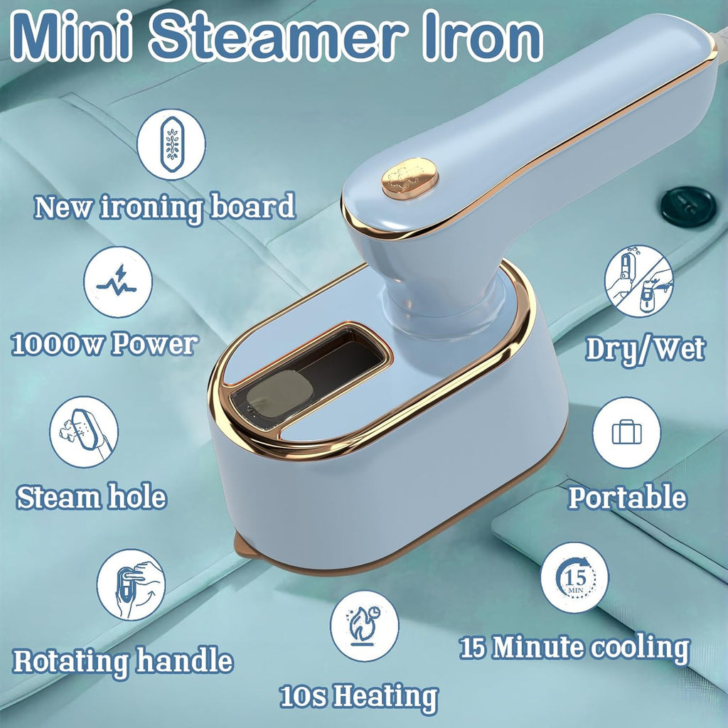 Skiennix Travel Steamer Iron - Mini Portable Ironing Machine for Clothes | Compact Size in Sky Blue