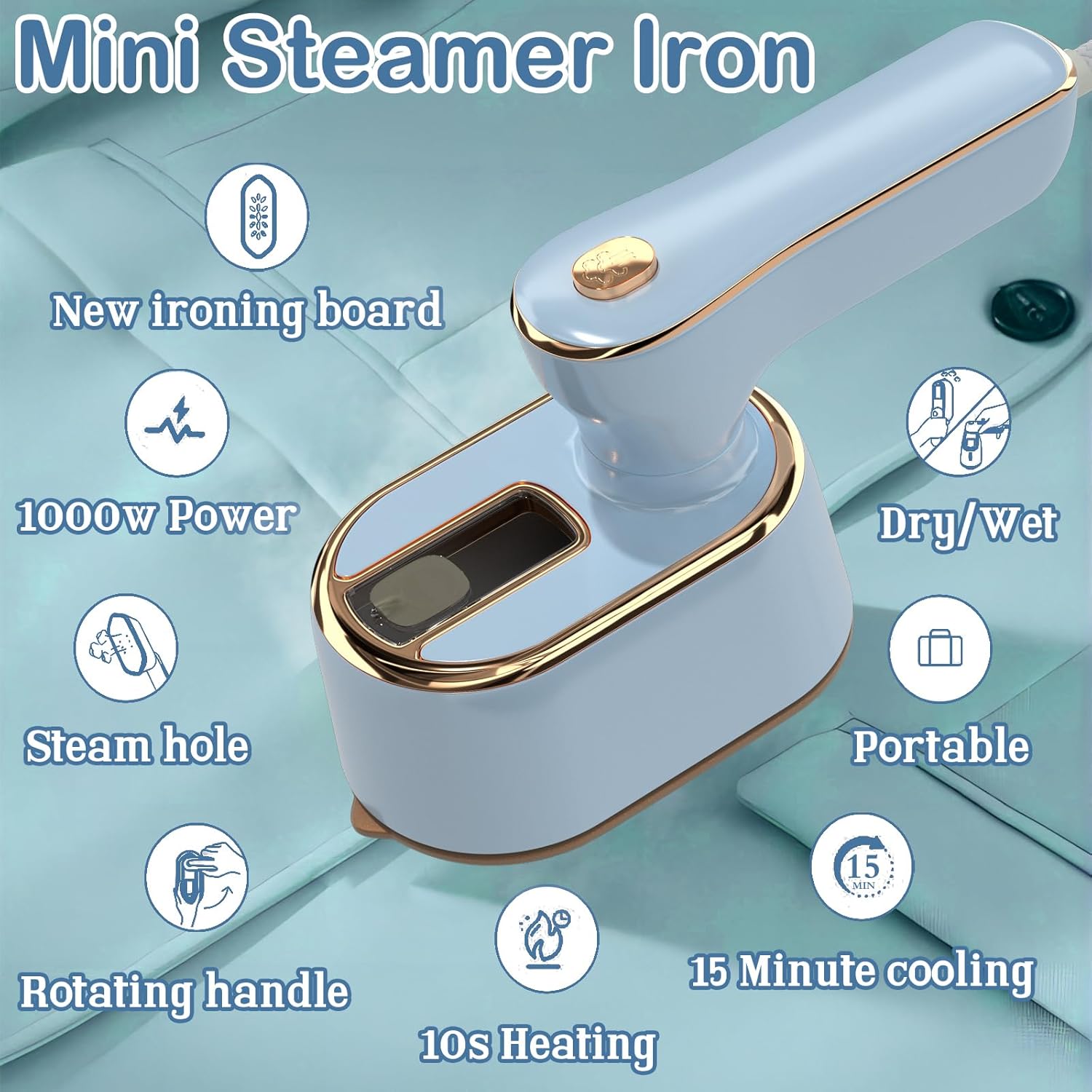 Skiennix Travel Steamer Iron - Mini Portable Ironing Machine for Clothes | Compact Size in Sky Blue