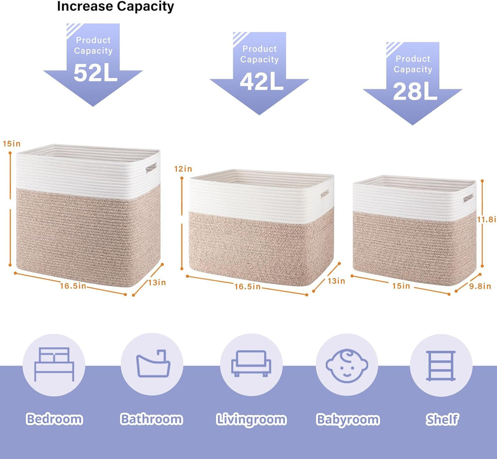 OIAHOMY Storage Baskets - Large Collapsible Storage Bins for Living Room | 16.5 x 13 x 15 Inches - Pack of 2 - Brown