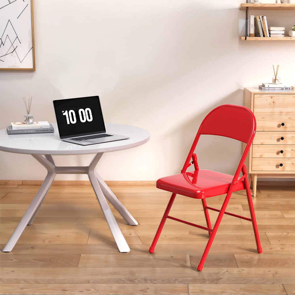VECELO Metal Folding Chairs 4 Pack, Double Hinged Steel Frame Easy Foldable&Stackable for Office Kitchen Dinning Wedding Patio and Garden,Classic Red,Set of 4