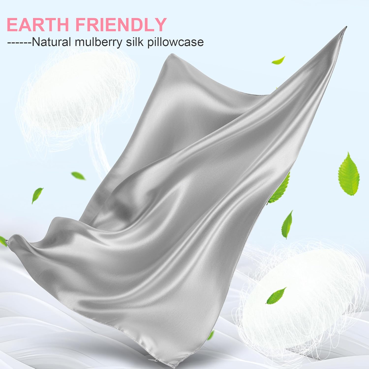 Mulberry Silk Pillowcase King Size - Hidden Zipper for Hair & Skin Care | Soft, Breathable Cooling Satin in Light Grey
