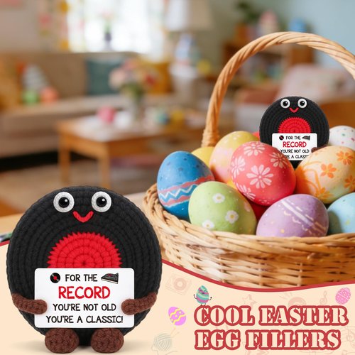 Vinyl Records Easter Basket Stuffers for Teens Boy Men Music Lover, Easter Birthday Gifts for Men Him Boyfriend Dad Coworker Boss Appreciation Gifts Anniversary Mens Gift Handmade Crochet Vinyl Record
