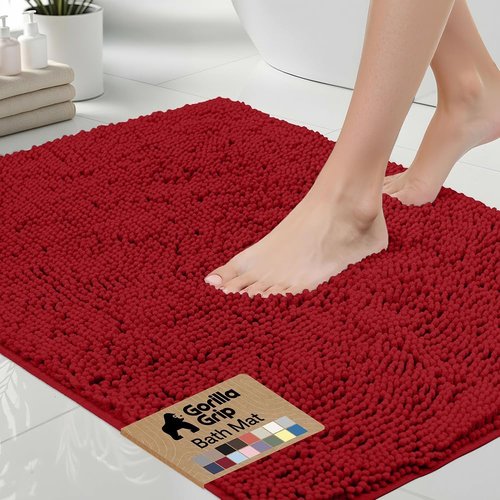 GORILLA GRIP Bath Rug Mat - Soft Absorbent Chenille | Quick Dry Microfiber, 30x20, Red