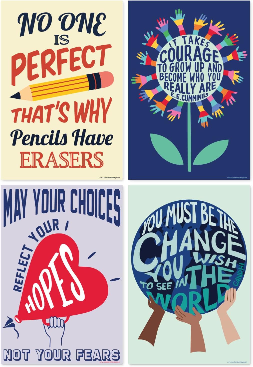 Sweetzer & Orange Growth Mindset Posters - Motivational Wall Art for Classroom | Set of 13, 15 x 22”