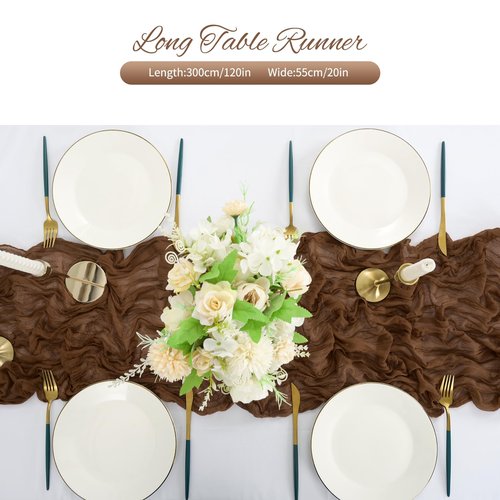 20 Pack Brown Cheesecloth Table Runner 120 Inch 10FT Rustic Boho Gauze Cheese Cloth Table Runner for Wedding Party Baby Shower Thanksgiving Christmas Decoration