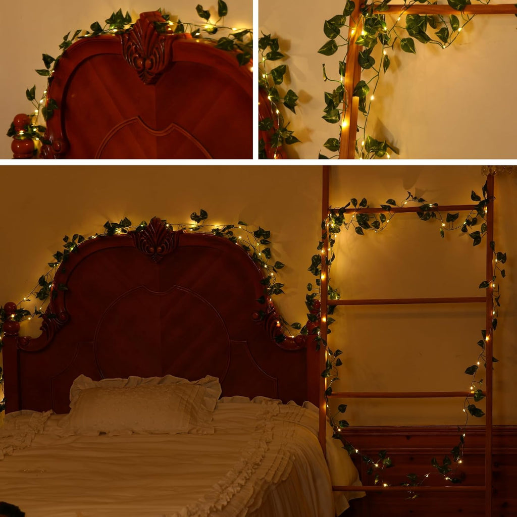 Skiennix 40ft LED Vine String Lights - 120 Fairy Lights with Timer & Remote | USB & Battery Operated - Warm White