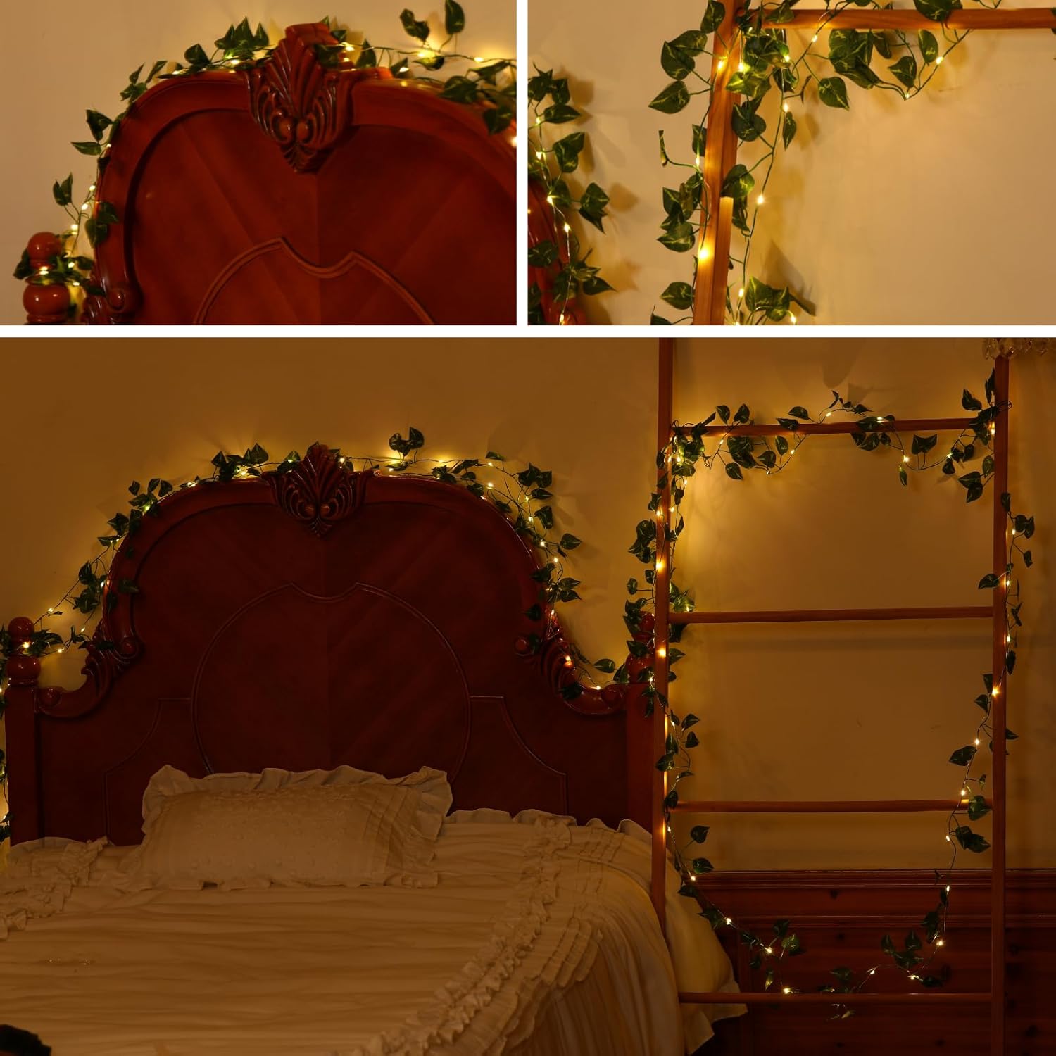 Skiennix 40ft LED Vine String Lights - 120 Fairy Lights with Timer & Remote | USB & Battery Operated - Warm White