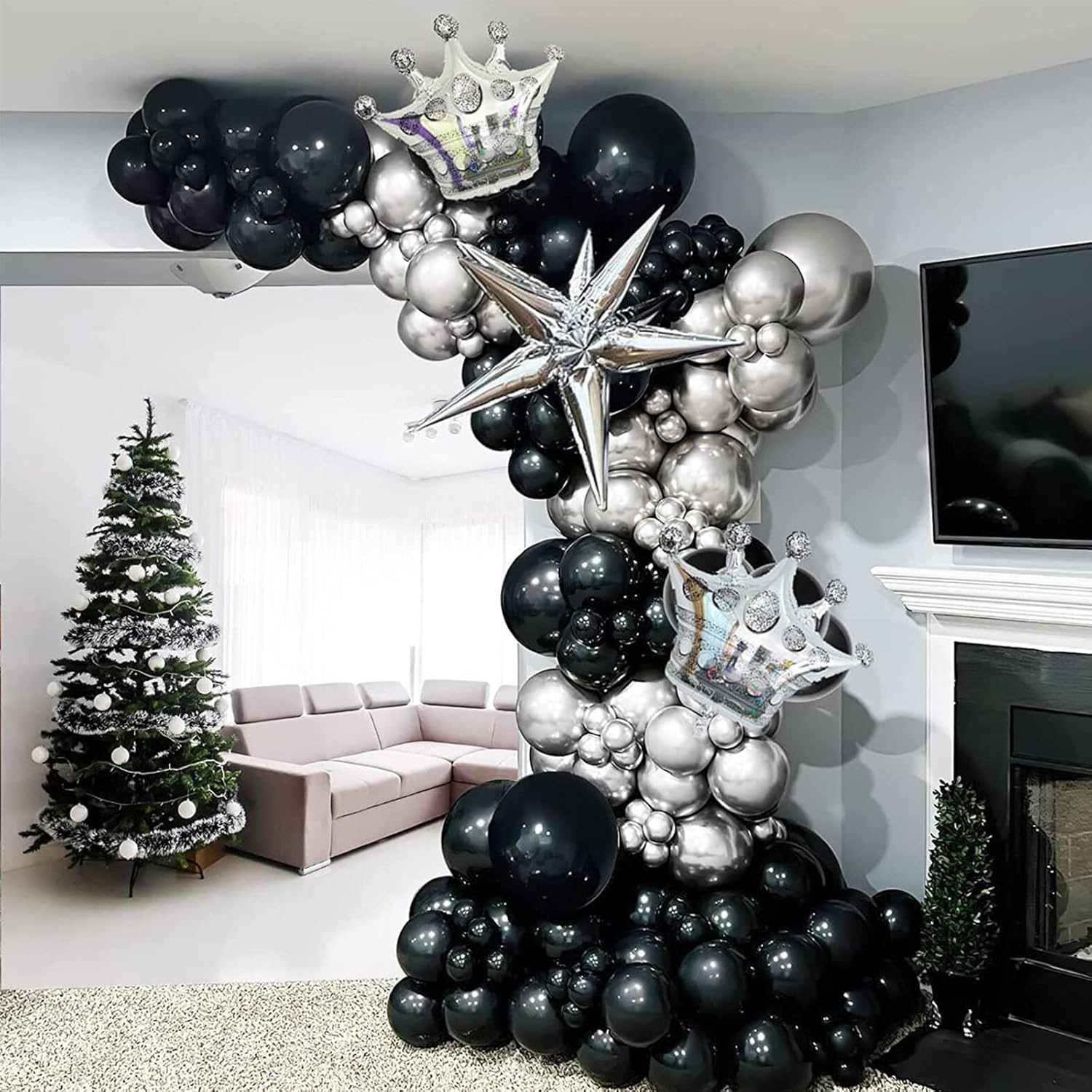 Voircoloria 130-Piece Black Latex Balloons Set - Various Sizes for Birthday, Graduation & Holiday Celebrations