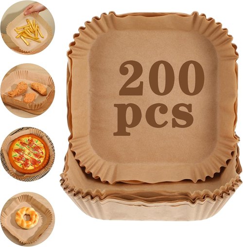 Air Fryer Liners 200 Pcs - Non-Stick, Oil-Absorbing Parchment Paper for Easy Cleanup | Fits 2-5QT Air Fryers