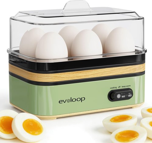 Evoloop Rapid Egg Cooker - Electric 6 Egg Capacity | Soft, Medium, Hard Boiled & Poached Eggs - BPA Free (Green)