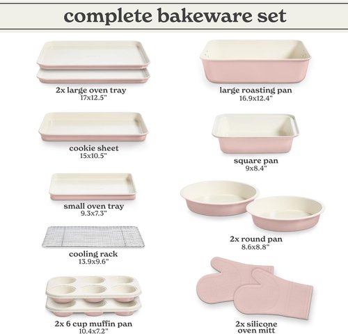 Country Kitchen Nonstick Bakeware Set - Deluxe 13-Piece Heavy Duty Baking Set in Pink with Easy Release Handles