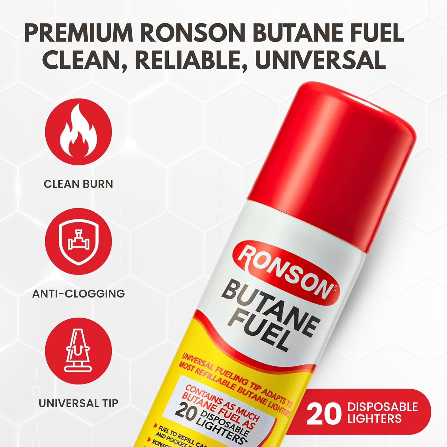 Ronson Butane Fuel Refill 75ml - Clean Burning Universal Lighter Fluid for Torch & Kitchen Use - Pack of 2