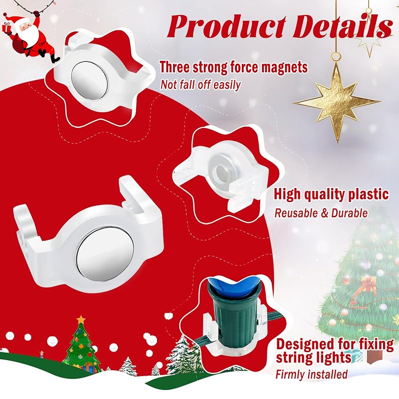 100 Pack Magnetic Christmas Light Clips - Round Clear Variation: 100