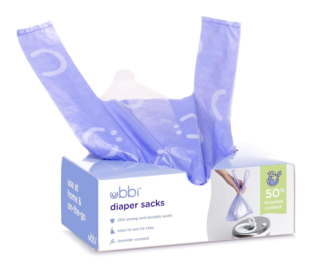 Ubbi Lavender Scented Disposable Diaper Sacks - Easy-To-Tie Tabs | 200 Count Pet Waste Bags