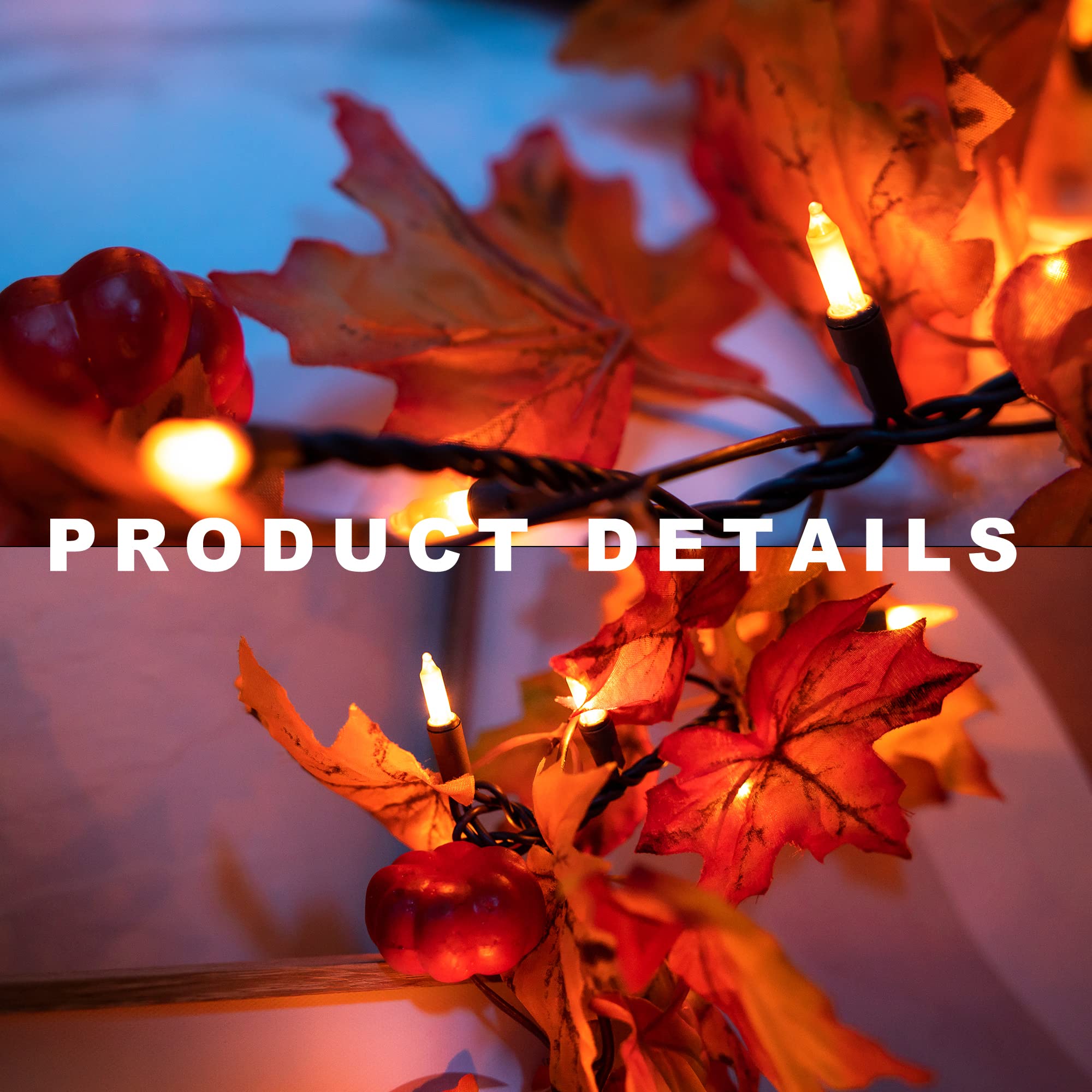 GAGALIFE Thanksgiving Decorations Fall Garland with Lights, 50 Warm Bulbs with Mini Pumpkins - 11FT Connectable Fall Lights Outdoor & Indoor, Realistic Maple Leaf String Lights for Fall Decor