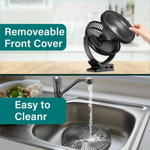 Sukadar Portable Clip on Fan, 10000mAh Battery Operated, 24 Hours Work Time, 4 Speeds, 8 Inch, Personal Fan for Bedroom Outdoor Travel Camping Golf Cart Treadmill Home Office
