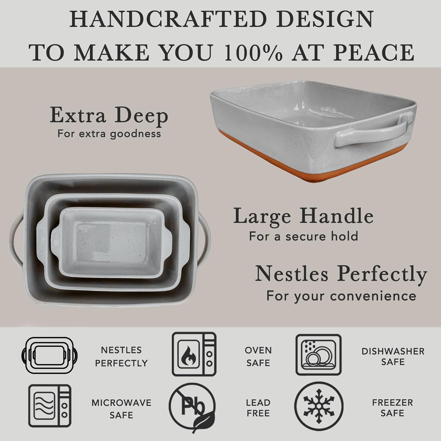 Mora 9x13in Deep Porcelain Baking Dish - Oven Safe & Freezer Friendly | Perfect for Family Meals
