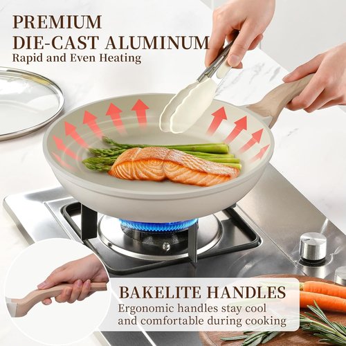 Kikcoin 16-Piece Non-Stick Ceramic Cookware Set - Induction-Compatible Kitchen Pots & Pans, White