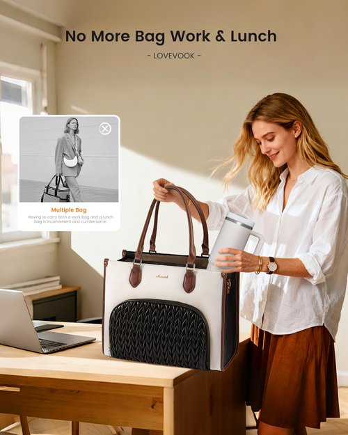 LOVEVOOK Lunch Tote Bag for Women, 3 in 1 Work Bag with Insulated Lunch Compartment, 15.6 Inch Laptop Tote Bag for Teacher, Nurse, Business, Office