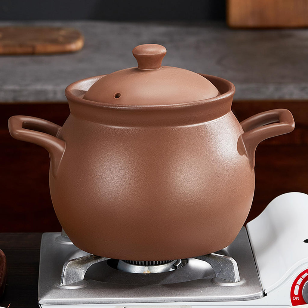 Red Zisha Unglazed Earthen Cookware Stock Pot, Natural Terracotta Pan Ceramic Casserole Dish, Clay Pot with Lid for Cooking Rice, Hot Pot, Dolsot Bibimbap and Soup (5.28QT(5L))