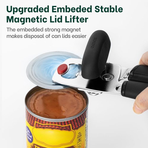 Beneno Can Opener - Heavy Duty Manual Design with Magnet Lid Lifter & Ergonomic Grip | Easy Use for Arthritis, Black