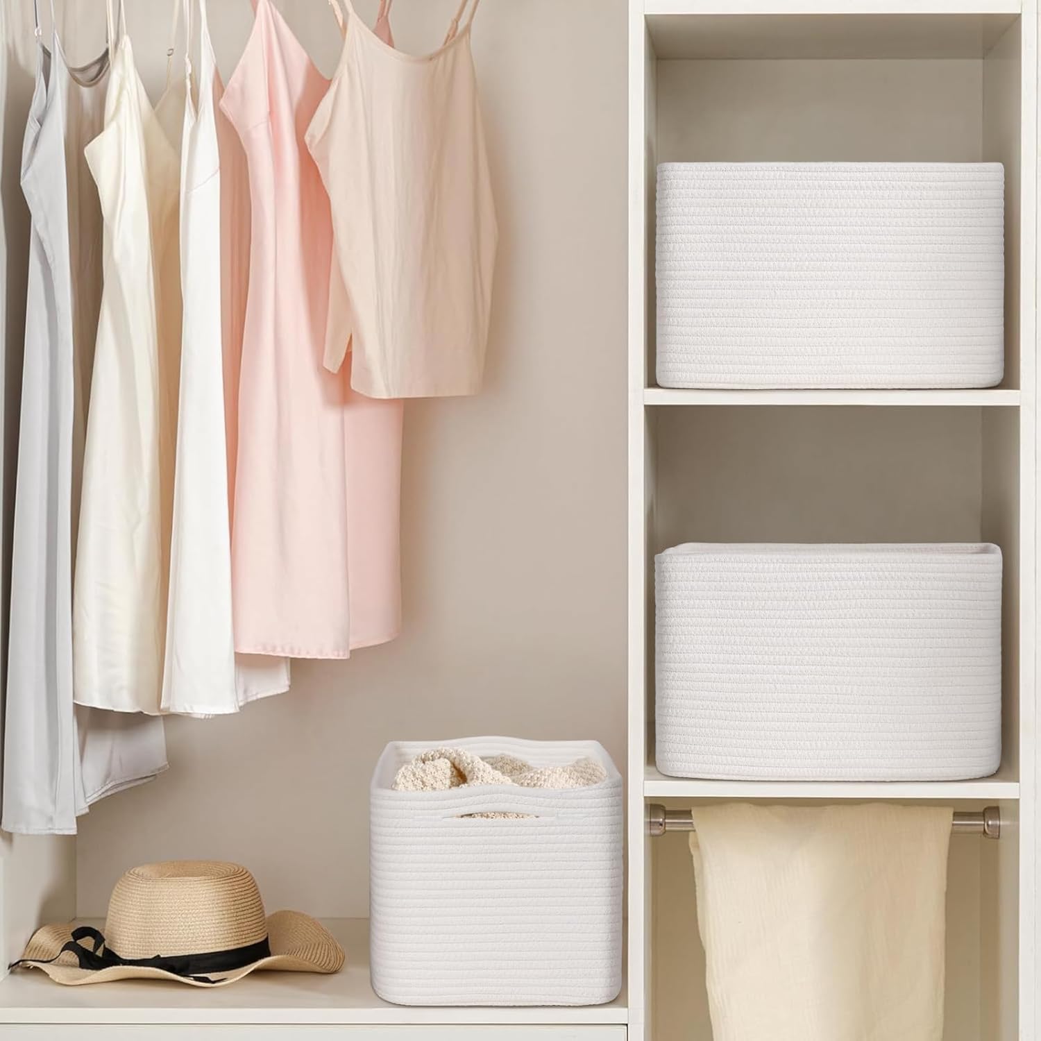 Skiennix Woven Storage Baskets - 3 Pack Organizing Bins for Shelves | 15" x 10" x 9" Toy Storage